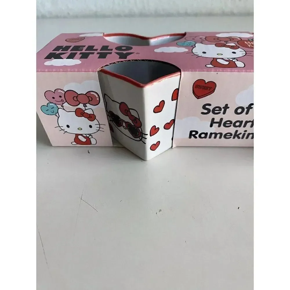 Set‎ Of 2 Sanrio Hello Kitty Valentine Heart Shaped Ramekins Love Sunglasses NEW